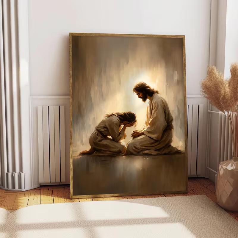 Unframed Canvas Art Featuring a Blessing Touch, Depicting a Sacred Moment. Perfect for Vintage Chic Home Decoration Ideal for Christmas And Halloween