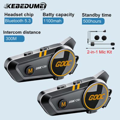 Bluetooth Motorcykel Intercom Hjelm Headset BT5.3 Trådløs 300m Intercomunicador Vandtæt Højttaler Håndfri Opkald Interphone