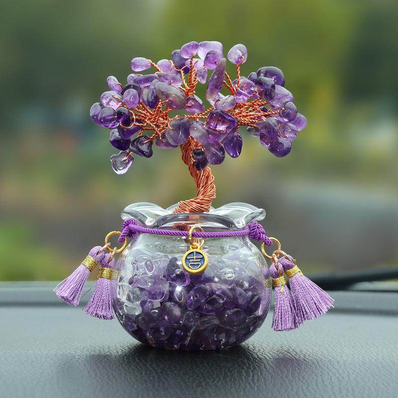 Crystal Money Tree Car Decoration Set - Creative Car Interior Decor Item - Car Decoration Matching Set