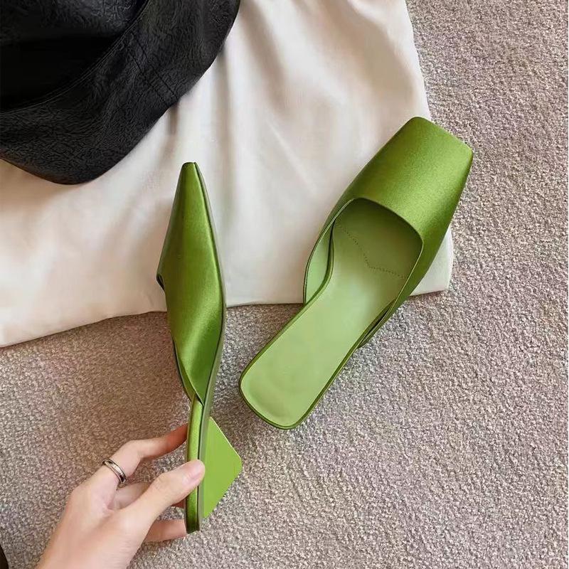 Basquiat Style Grape Satin French Square Toe Women's Summer Mules