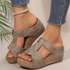The 2025 Hot Summer New Thick-soled Slope-heeled One-line Large-sized Women's Slippers with Rivets and Exposed Toes, 36-43