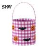 Pumpkin Party Supplies Halloween Bucket, Trick or Treat Basket for Kids Boys Girls, Plaid Containers Bat Ghost Candy Tote Bag with Handle Favors