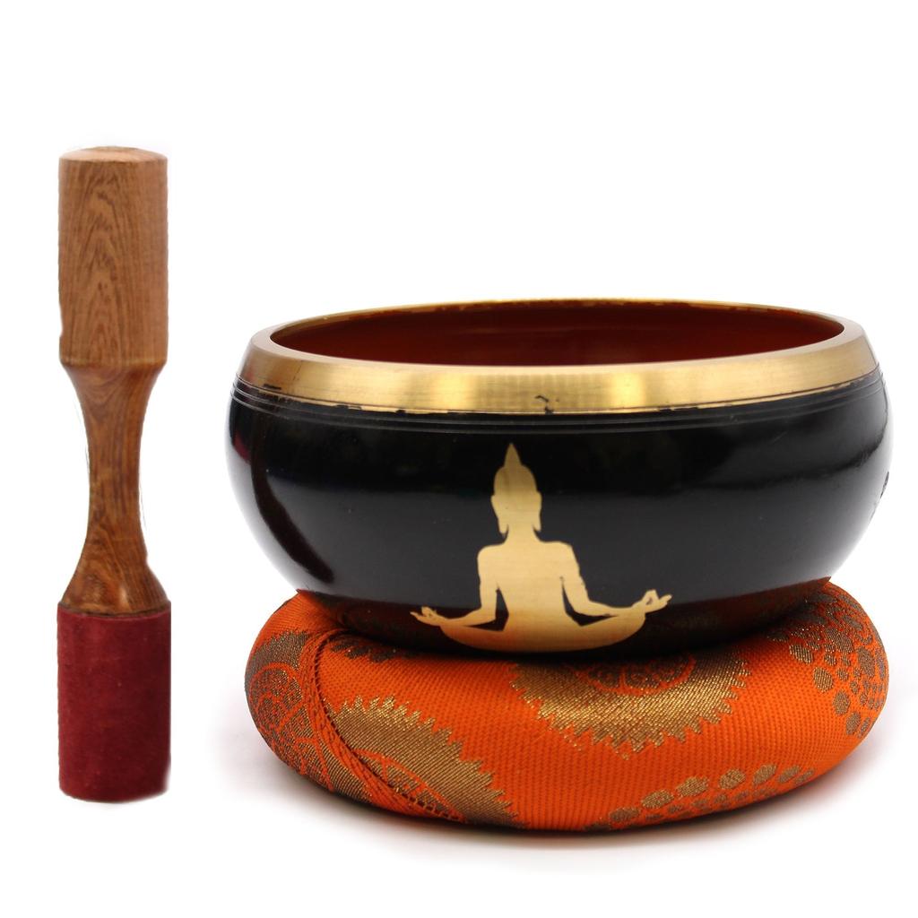 Singing Bowl Set Buddha Black Orange 14cm
