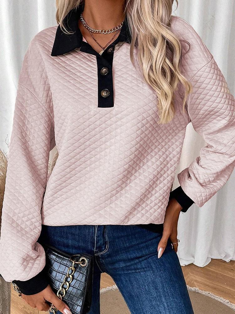 

Women s 2025 Winter Color Block Button Lapel Hoodie - European & American Casual Fashion Pullover Extra Large