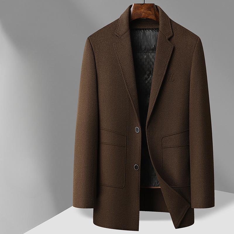 Winter Men's Double-sided Woolen Coat Medium and Long Thickened Suit Collar Down Removal Liner Woolen Coat Men