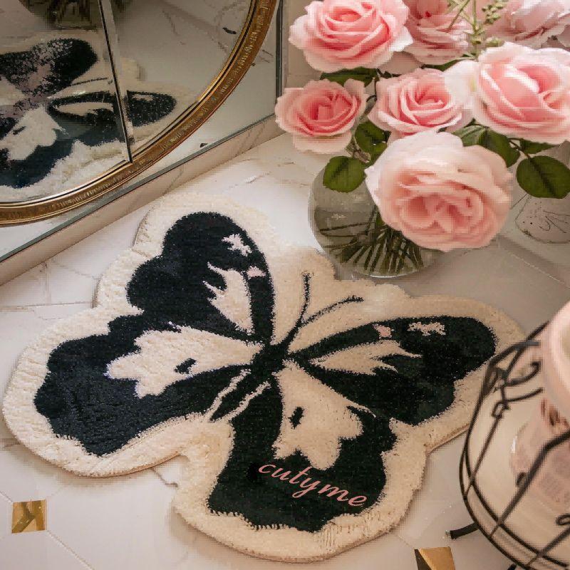 

Butterfly Shape Bedside Rug Bedroom Home Carpet Living Room Decoration Cute Irregular Area Rugs Faux Cashmere Fluffy Floor Mat 40x50cm