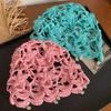Women's Spring and Summer New Hand Woven Hollowed Head Hat Breathable Hook Flower Pearl Pendant Small Pull Head Hat