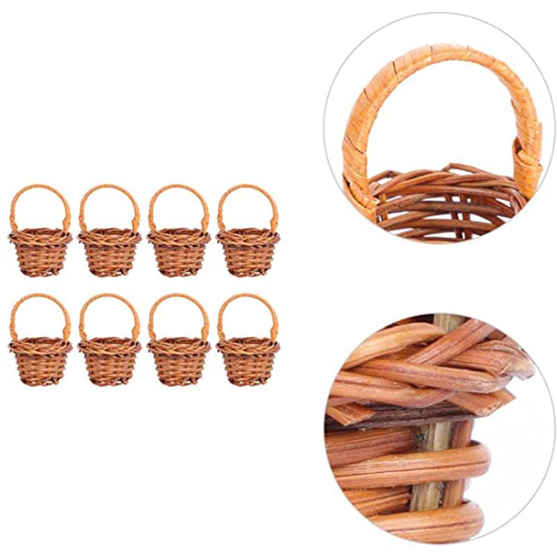 1PCS Dollhouse Miniature Rattan Woven Hand Willow Tiny Wicker Basket Easter Party Wedding Flower Picnic Mini Fairy Garden Decor