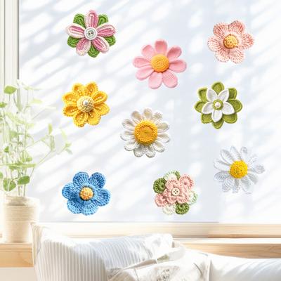 Häkelgarn Blume Fensteraufkleber Wasserdichtes PVC Doppelseitig Strickblume Statischer Glasaufkleber