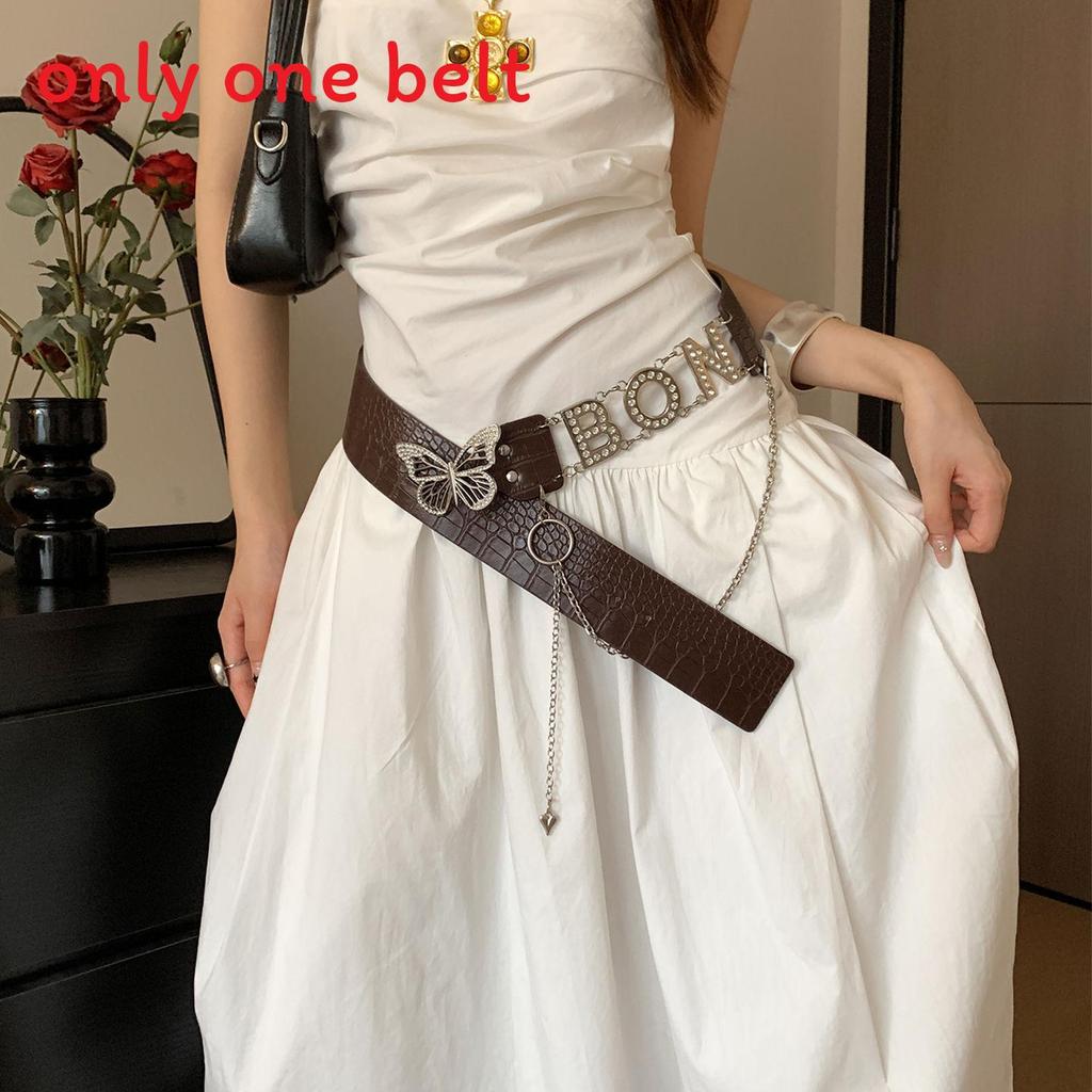 Vintage Western Style Leather Belt With Flower Beads For Women Casual Dresses