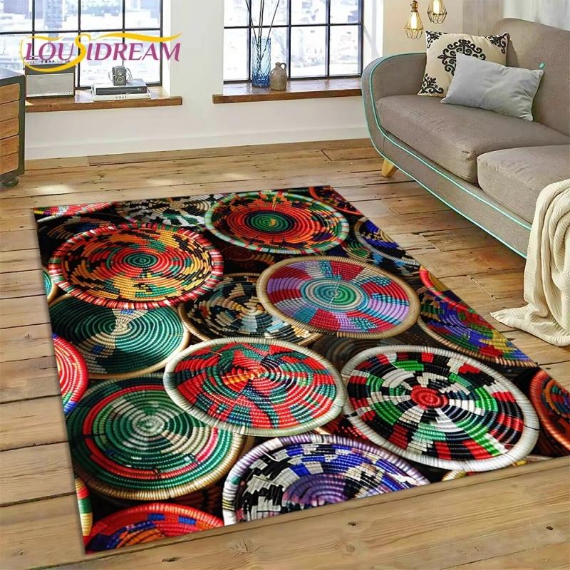 3D Ethiopia Colorful Flower Woven Art Baskets Mandala Rug Carpet for Living Room Bedroom Home Decor,Non-slip for Sofa Doormat