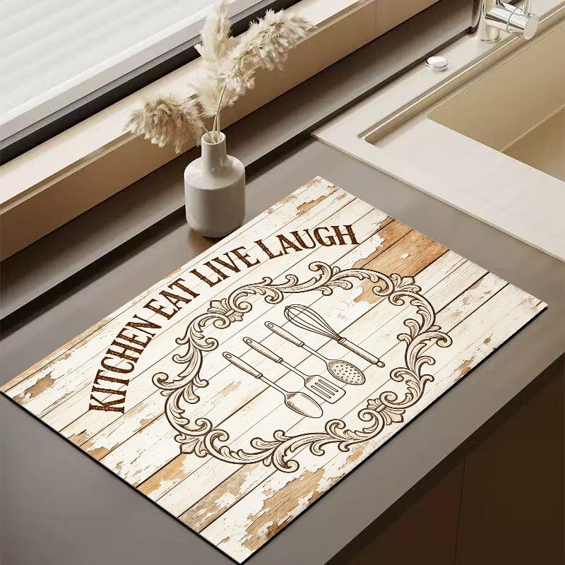 European Border Farmhouse Kitchen Mat Vintage Non Slip Waterproof Dish Drying Counter Decor Pad