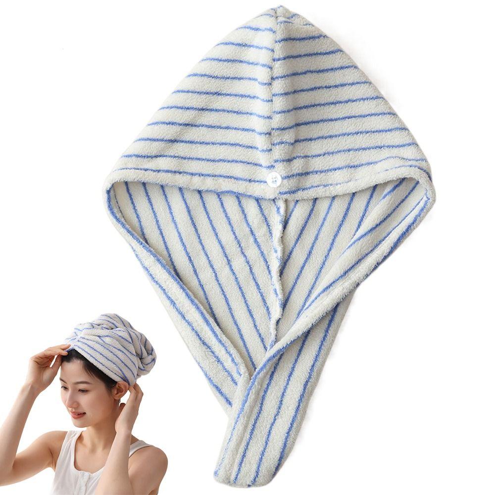 Azure Holiday Striped Hair Towel Combed Cotton Luxury Hair Dry Towels Hot Hair Wrap Drying Tool