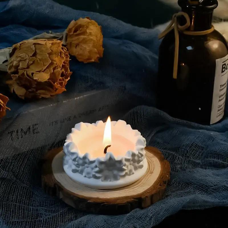 Elegant Flowers Silicone Mold Candle Cup Jar DIY Aromatherapy Holder Mould for Jewelry Storage And Concrete Candle Making