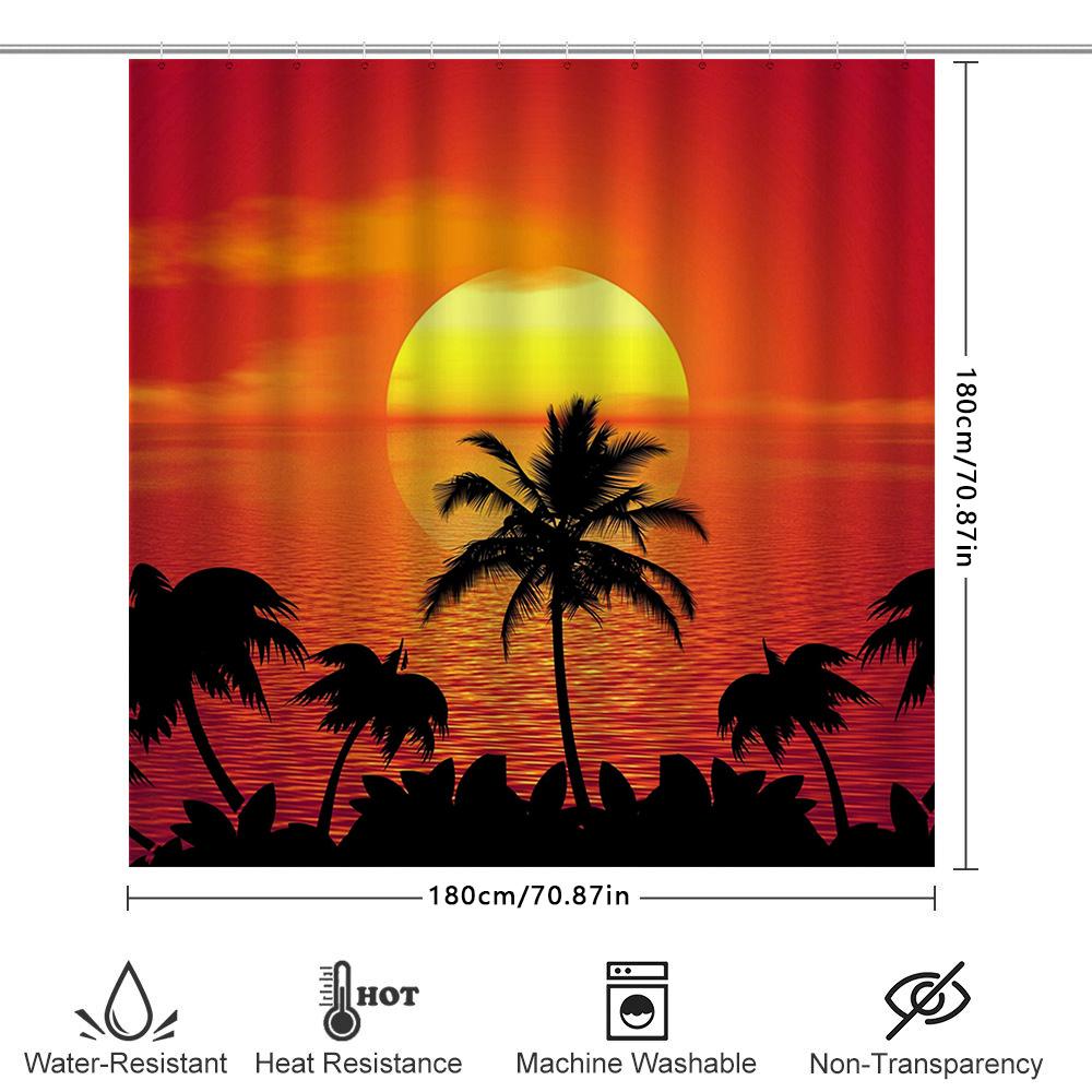Sunset Palm Tree Shower Curtain Waterproof Bath Decor Fabric Printing Home Decoration Supplies Multicolor Sunset Scene With Silh