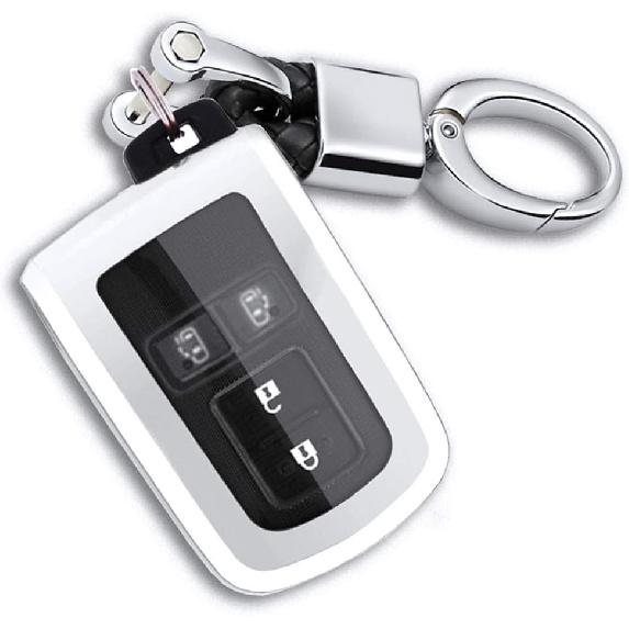 SANRILY 1Pcs Car Key Fob Cover for Toyota Camry RAV4 Corolla Tacoma Noah Esquire Sienta Keyless Entry Remote Key Case Shell with Keychain Silver