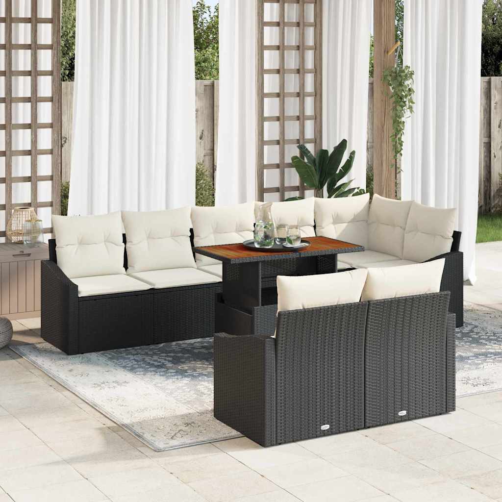 Garden Sofa Set with Storage 9 pcs Black Poly Rattan
