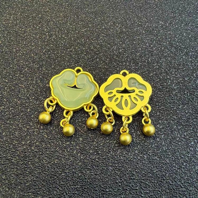 Gilded Ping An Lock Fortune Bell & Ruyi Pendant for Bracelet/Necklace