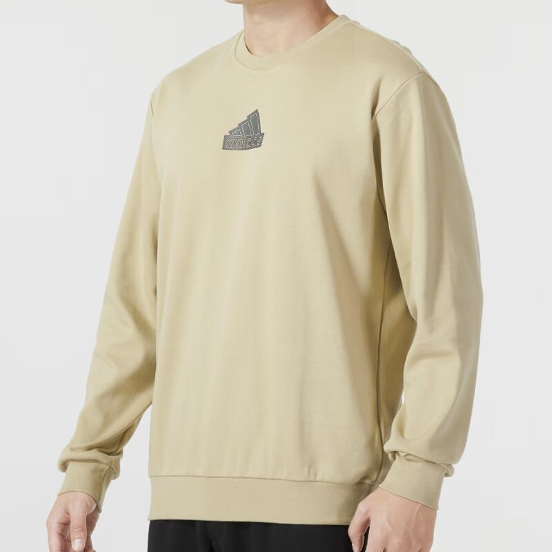 Adidas Solid Color Logo Crewneck Sweatshirt Men Tops Khaki IP4966
