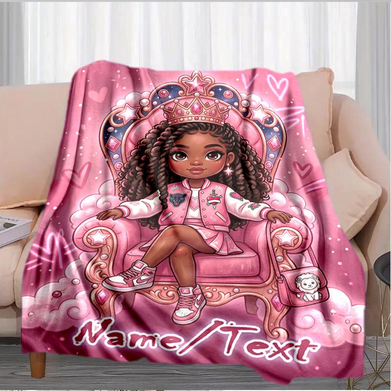 1PC Custom Name Royal Princess Throne flannel blanket versatile,all-season throw suitable for the living room,bedroom,camping,travel,and gift