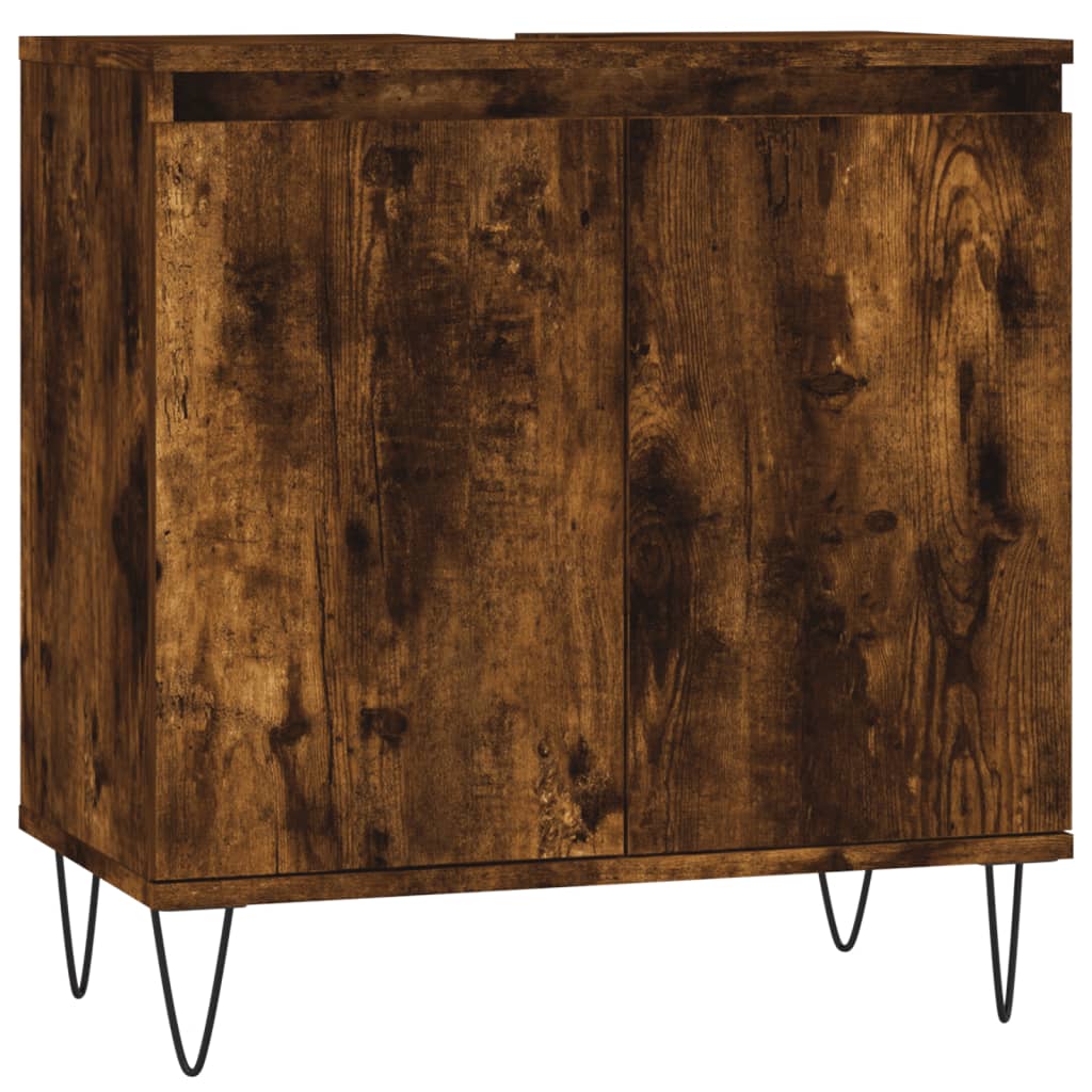 3 Piece Bathroom Furniture Set Smoked Oak Wood Based Material