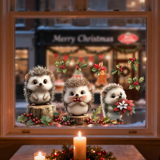 Christmas Sticker Set Easy Peel Remove Cartoon Animal Shape Window Decals Home Party Festival Christmas Decoration