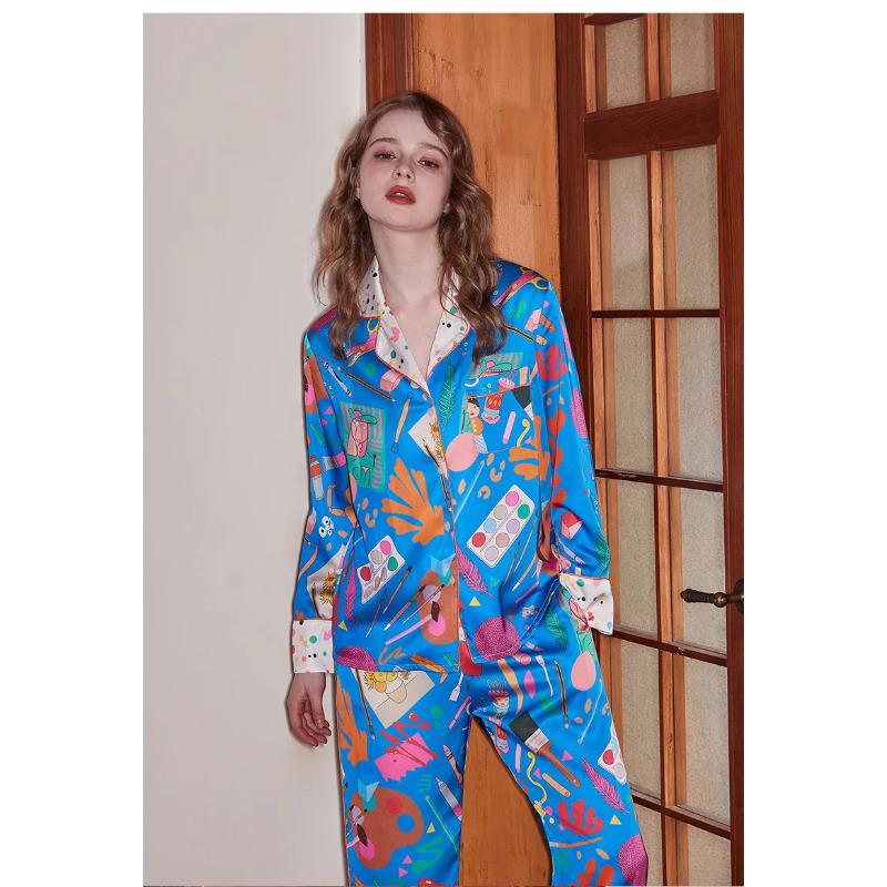 

Удобная пижама женская высокого класса Sense Style с лацканами весна/лето с длинным рукавом домашний костюм XL