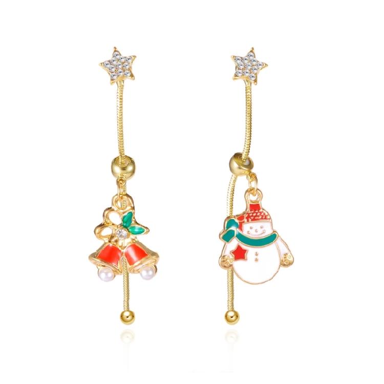 Festival Asymmetrical Snowflake Santa Earrings Women’s Holiday Dangle Jewelry Lightweight Alloy Accessories
