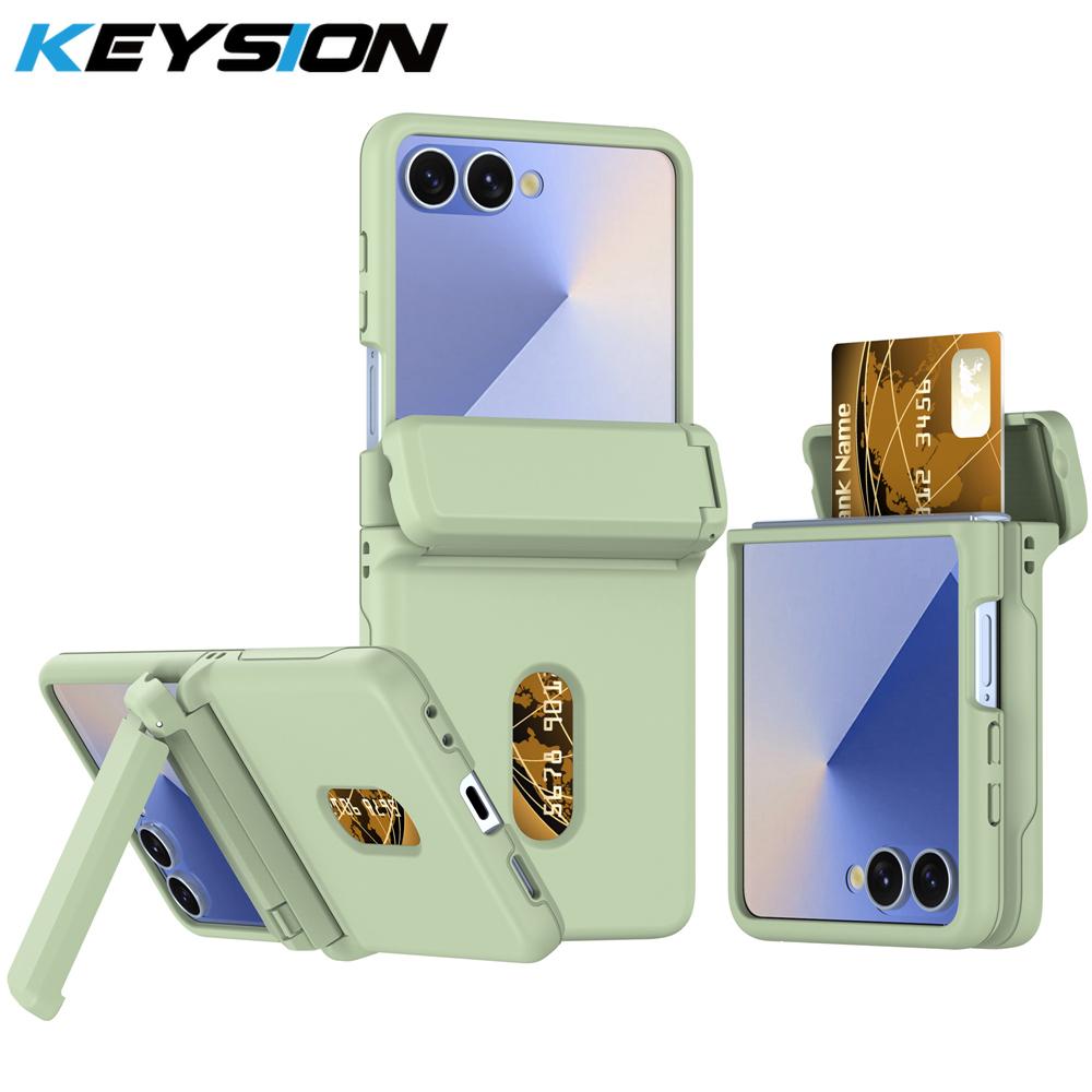 KEYSION Shockproof Case for Samsung Z Flip 7 6 5 5G Hard PC With Hinge Kickstand Card Slot Phone Cover for Galaxy Z Flip 5 6 7