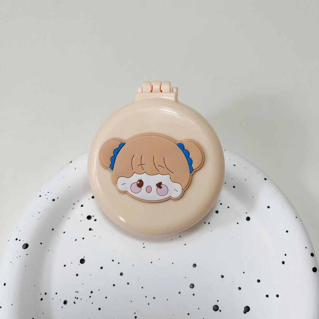 Cute Cartoon Foldable Airbag Comb with Mirror - Portable for Children, Cream Wind Design