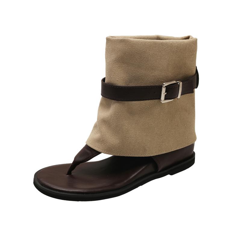2025 fashion open-toed herringbone boots inner height increase short boots belt buckle spring and summer new trouser boots two wear cool boots