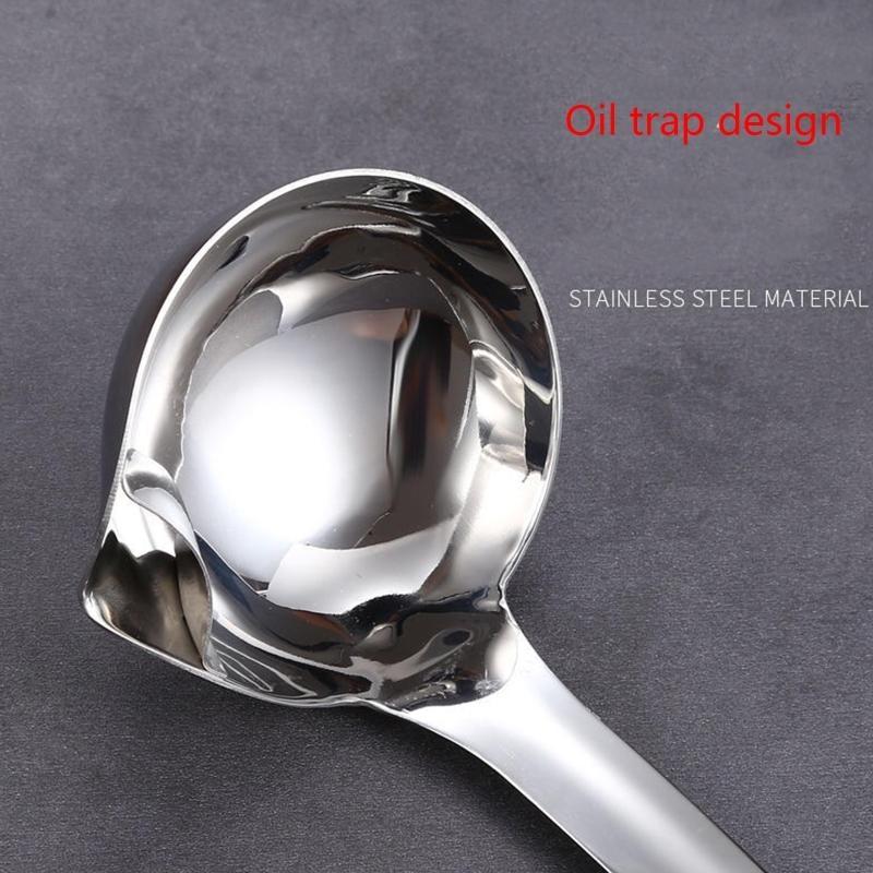 652F Long Handle Oil Soup Separate Spoon Home Strainer Cooking Colander Kitchen Stainless Steel Ladles Dinner Tableware
