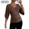 Women's Fashion Casual Solid Color Print Short Sleeve V Neck Blouses & Shirts