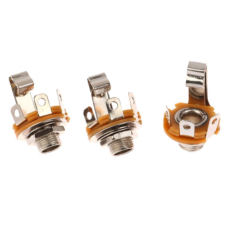 6.35 6.5 Mono Audio Cable Jack Plug Chassis Solder Adapter 5Pcs 6.35Mm 2 Pin Pole 1/4" Female Panel Mount Power Socket Connector