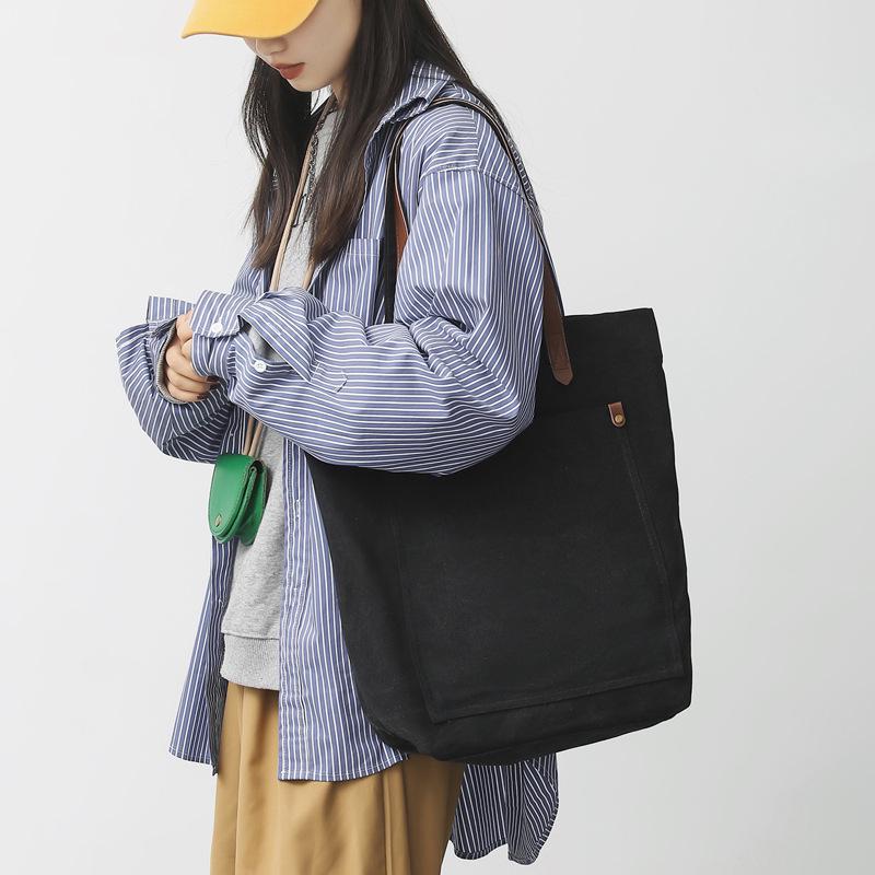 Unisex Retro Washed Canvas Shoulder Bag: Large Capacity, Korean Style, Versatile Harajuku Tote