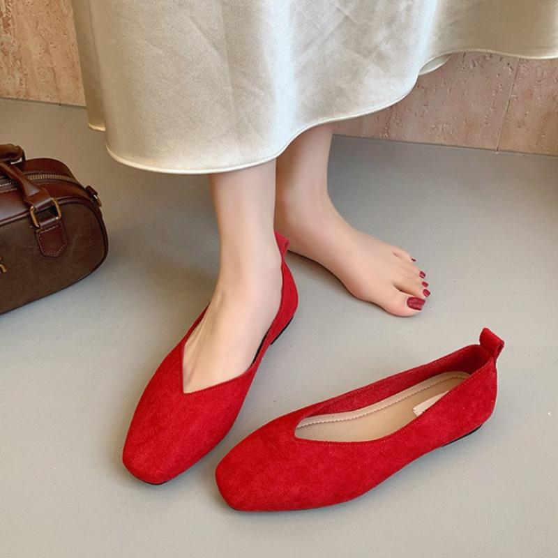 

Women s flat shoes knitting elastic comfortable boutique shoes Low heel Soft sole Loafer fashion sexy square head shallow shoes 35 красный