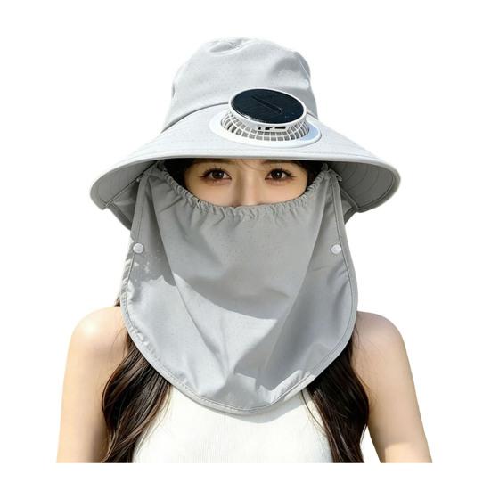 Fisherman Hat with Face Guard Shawl Outdoor Activities Cap with Built-in Fan Solar