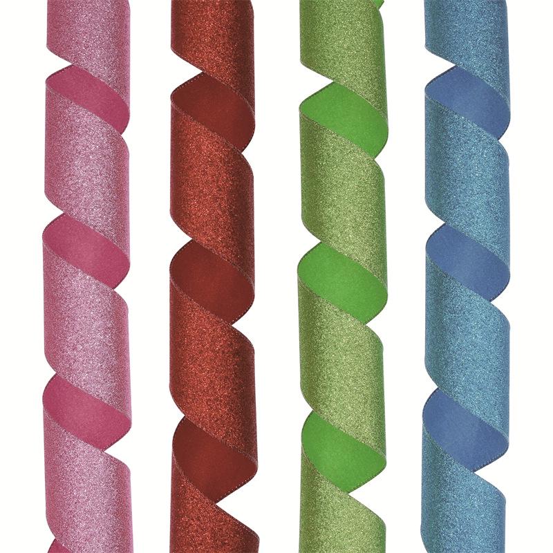 European & American Christmas Tree Decoration: Handmade Shiny Ribbon Flowers, Bows & Blue Iridescent Streamers