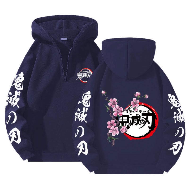Japonské Anime Demon Slayer Mikiny s polovičným zipsom Harajuku Manga Grafické Pulóvre Bežné s kapucňou Streetwear Mikiny