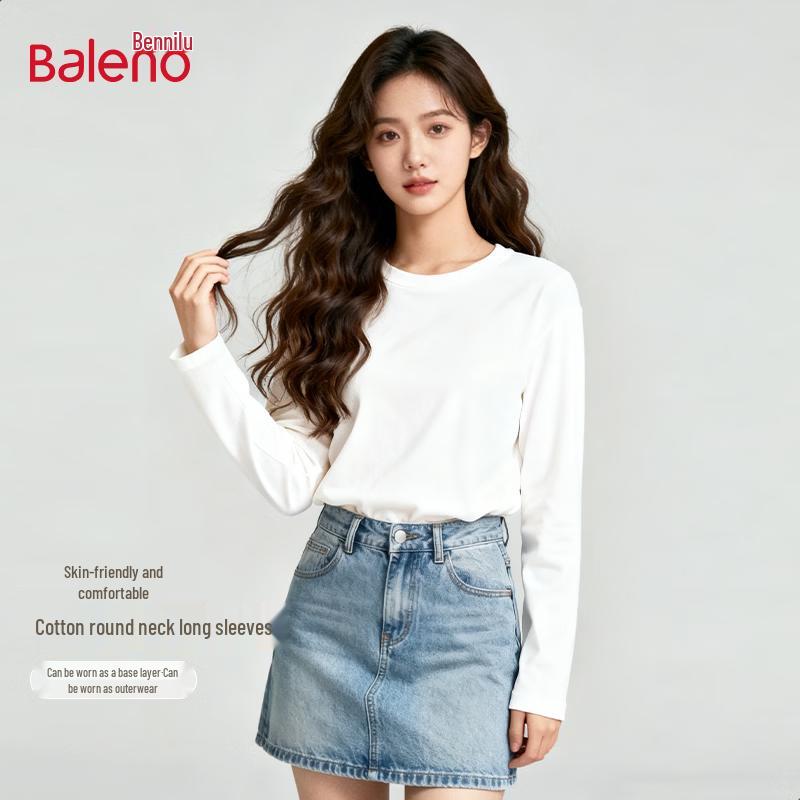 Baleno Women's 2026 Spring Pure Cotton Loose Fit Long Sleeve Tee