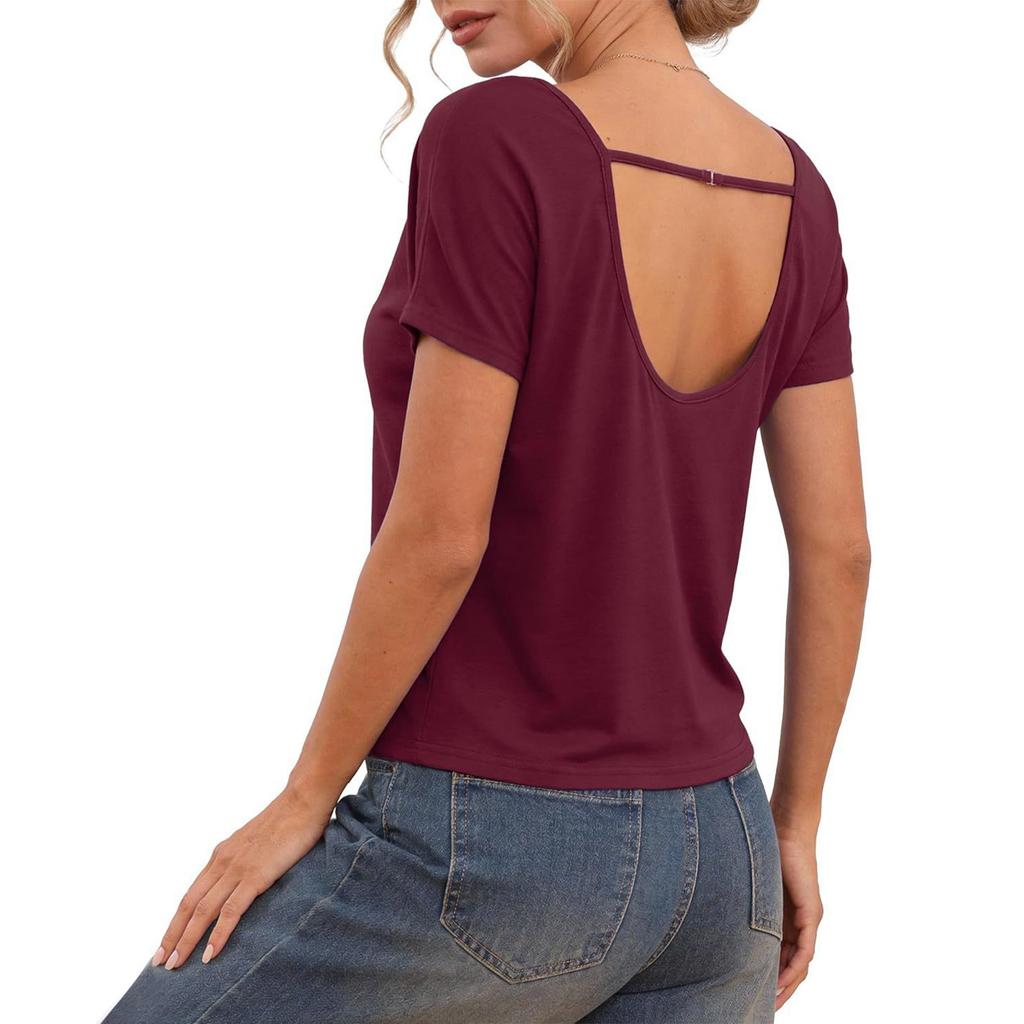 Women's Fashion New Summer  Short Sleeve Cotton Top Loose Fit Exercise Yoga Sports Shirt Show-Off T-Shirt Top