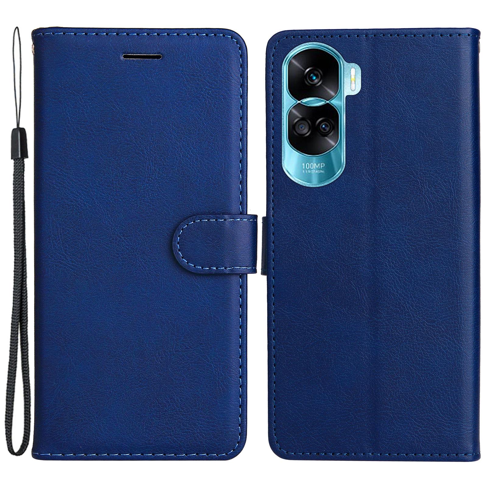 

For Honor 90 Lite 5G/Honor X50i 5G Case Solid Color Leather Mobile Cover Wallet Stand with Strap Blue
