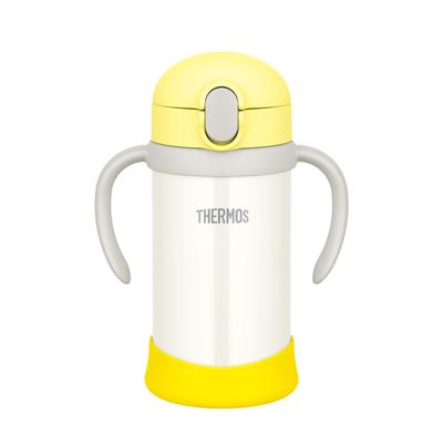 THERMOS Vacuum Flask Baby Straw Mug Yellow White 350ml Water Bottle for Children Stainless Steel Vacuum Flask Construction Spare Straw Set Included