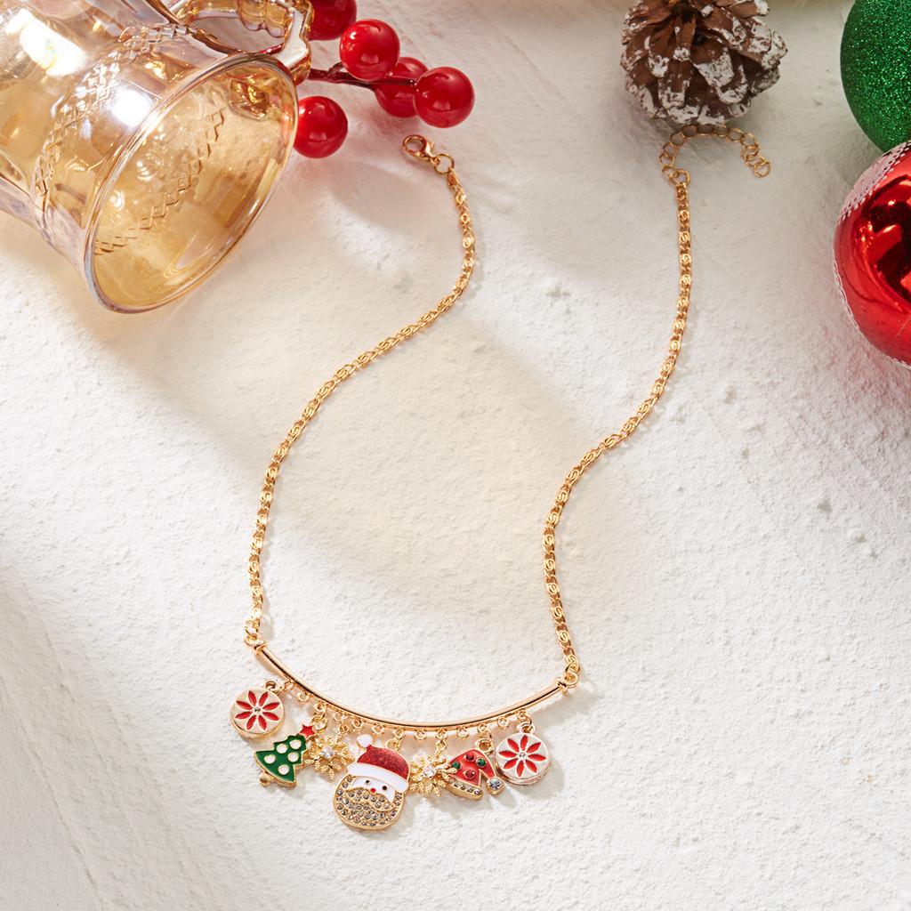 Christmas Charm Necklace With Snowflake Santa Pendant In Alloy For Seasonal Gift
