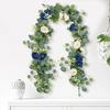 Artificial Eucalyptus Flower Garland with Rose Faux Floral Greenery Garland Fake Rose Flower Vine for Wedding Party Wall Backdrop Decor