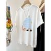 Fat Sister 100.00kg Plus size Korean Series Western Style Cartoon Cool Snowflake Cotton Short sleeve Women Summer Loose Slimming T-shirt Top
