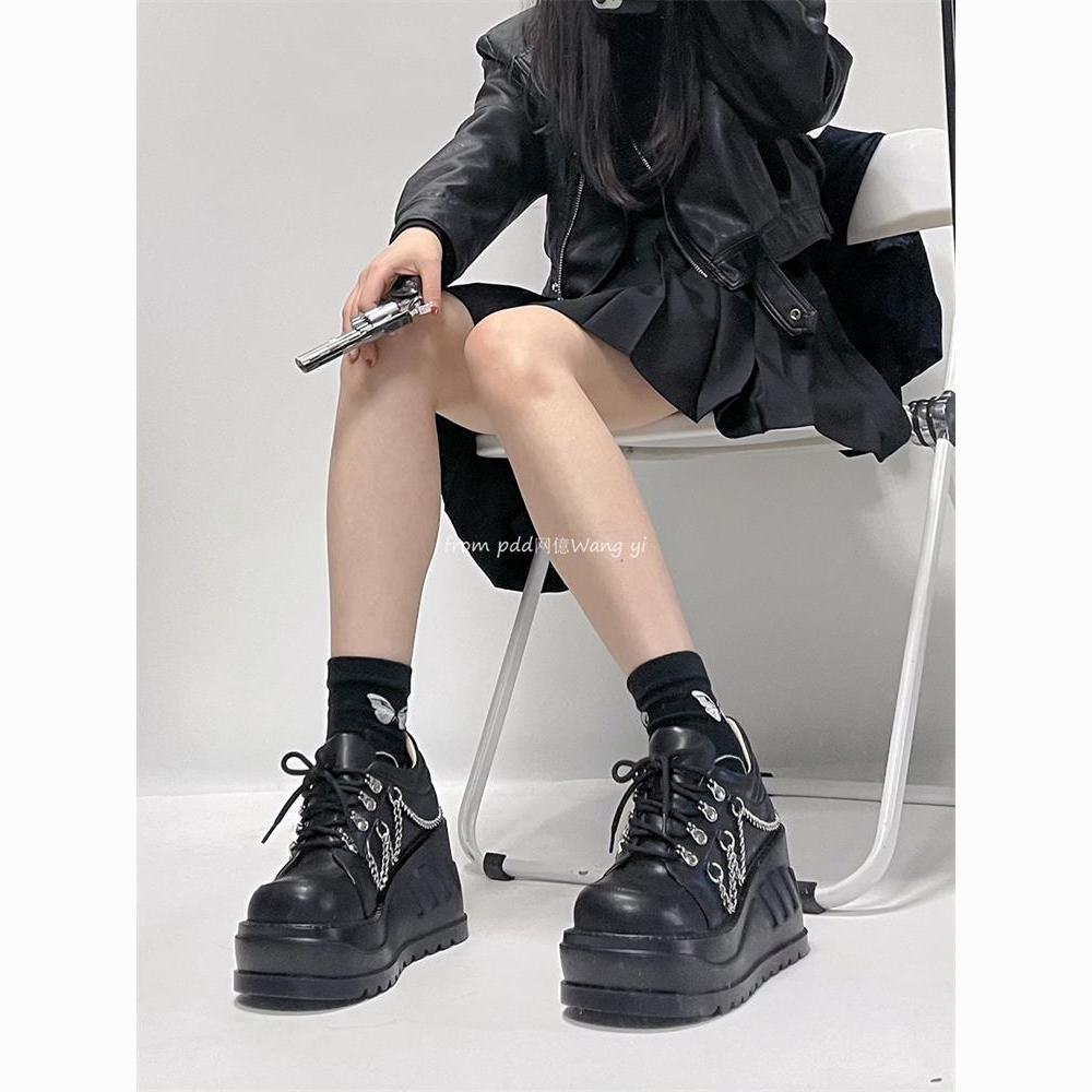 

2025 New Heightened Thick-soled Dark Comfortable Non-slip Wear-resistant Small Leather Shoes for Women 42 чёрный