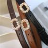 Mary Top Grain Leather Belt with Pearl and Rhinestone Buckle - Women's Belt Waist Cincher