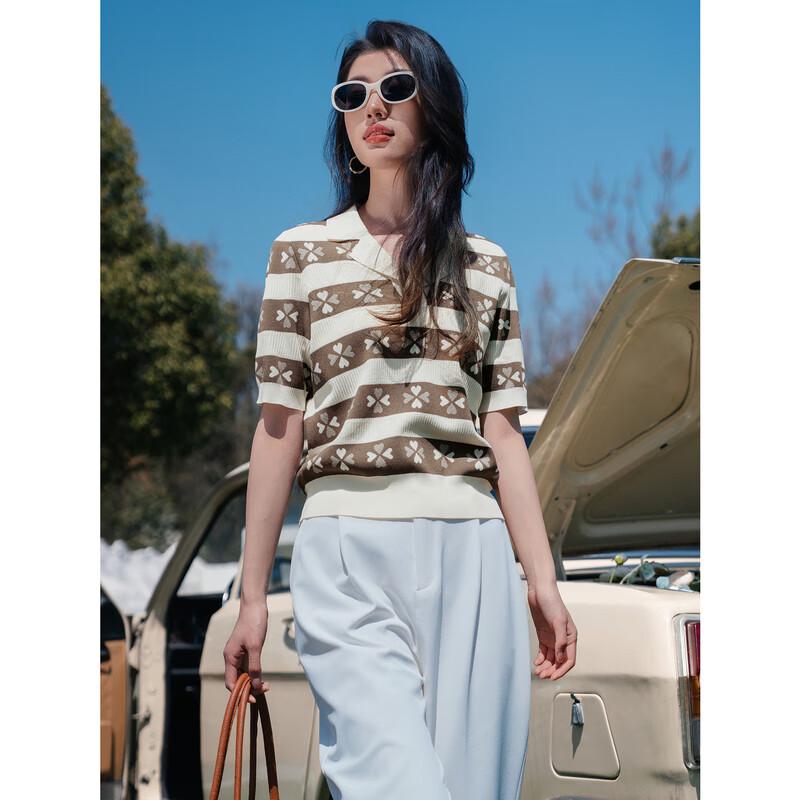 

Jiu Zi Anna Kou Women s Striped Jacquard Short-Sleeve Knit Top 2XL