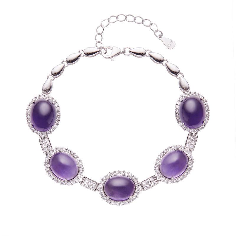 S925 Sterling Silver Color Treasure Jewelry Natural Citrine Amethyst Topaz Bracelet Women